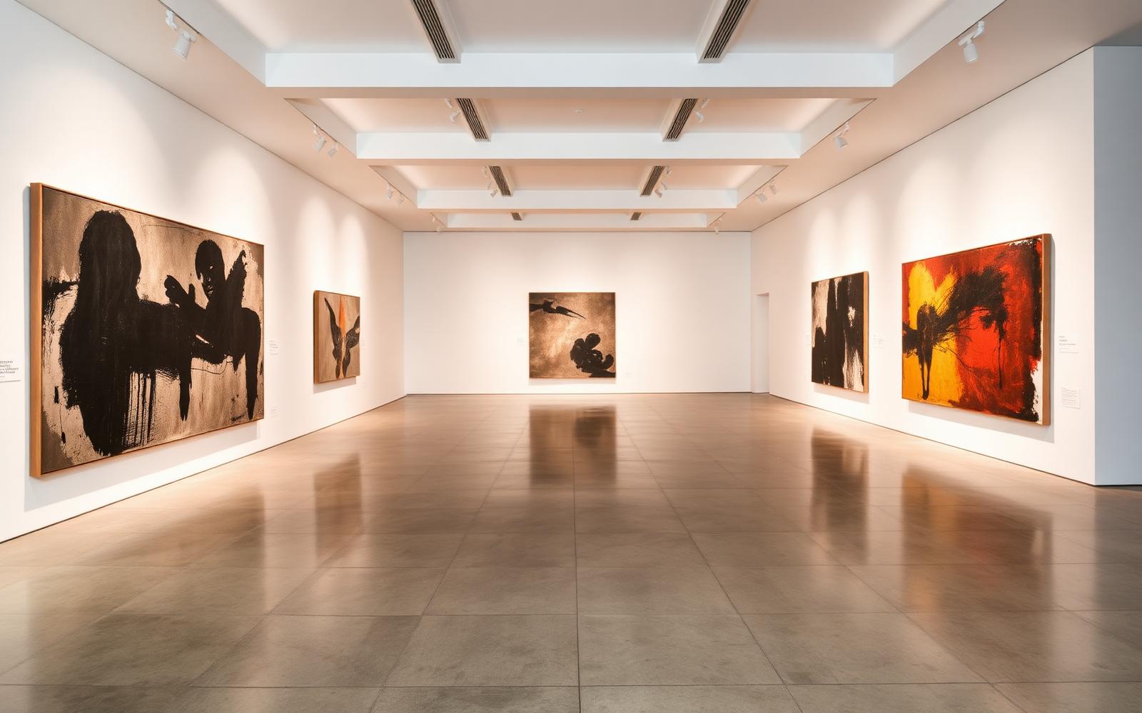 A travertine pedestal in a softly lit gallery